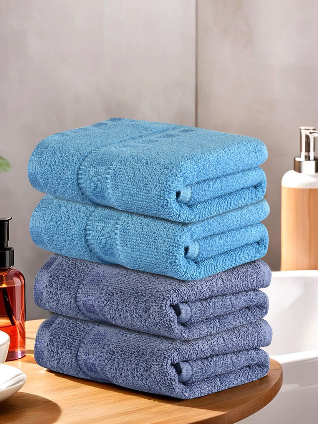 Kuber Industries Dark Blue & Blue 4 Pieces Cotton Highly Absorbent 225 GSM Face Towel