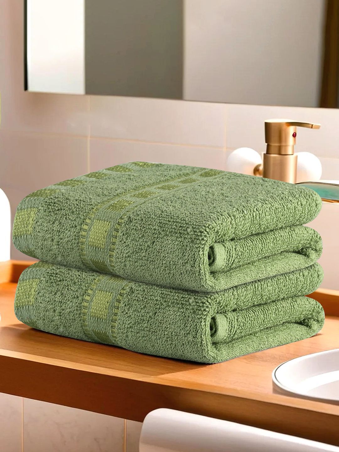 Kuber Industries Green 2 Pieces Cotton Highly Absorbent 225 GSM Face Towels
