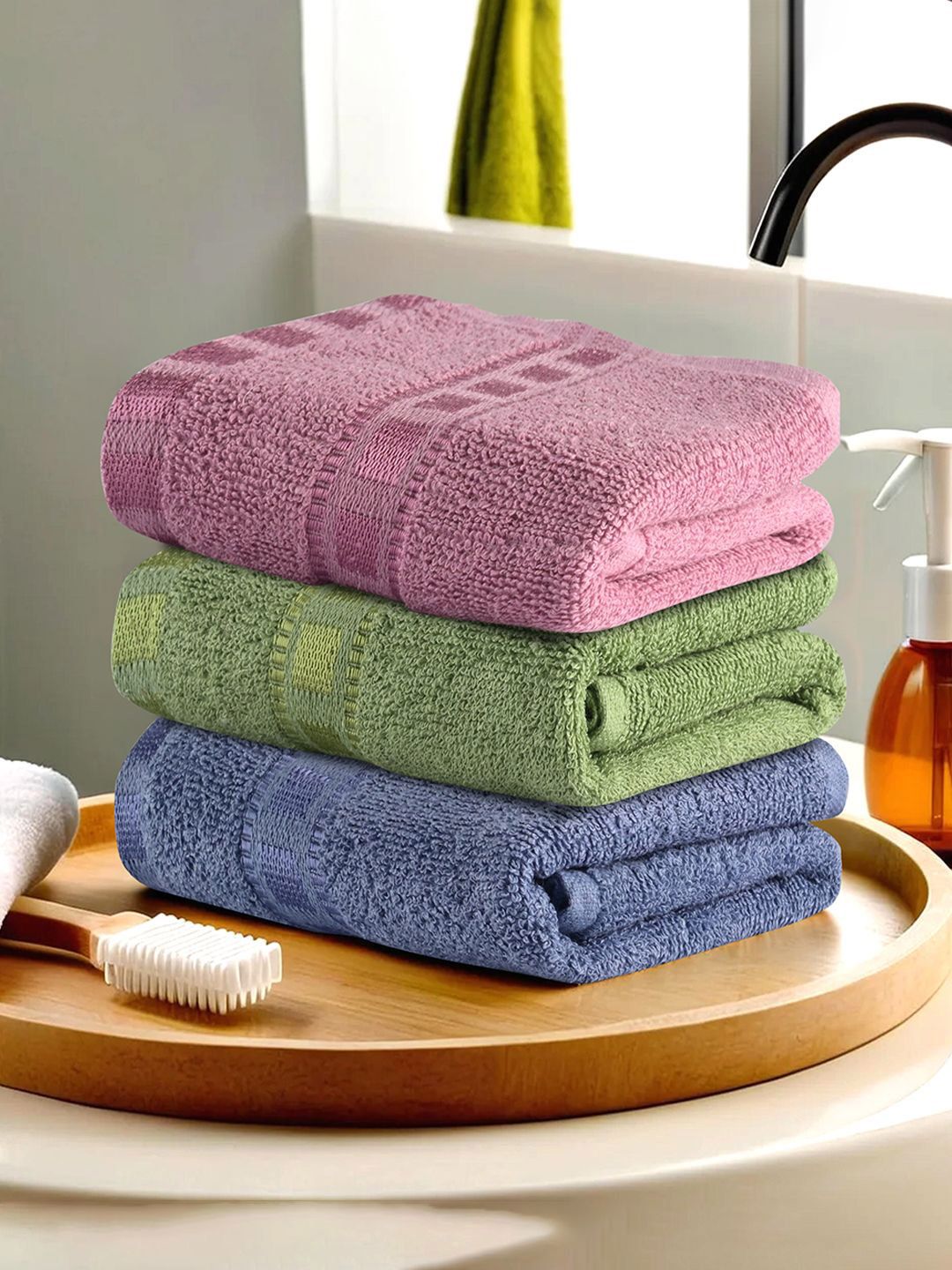 Kuber Industries  Blue & Pink 3 Pieces Cotton 225 GSM Anti Bacterial Face Towels