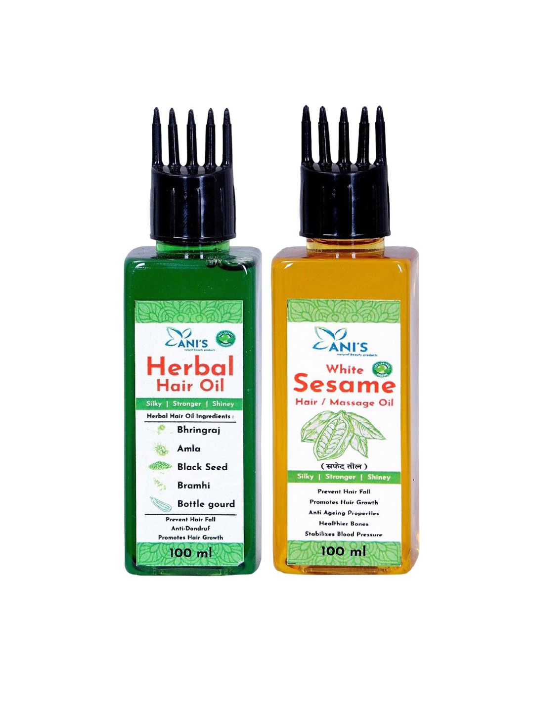 ANI'S Set Of 2 Herbal & White Sesame Hair Oil For Strong & Silky Hairs - 100ml Each