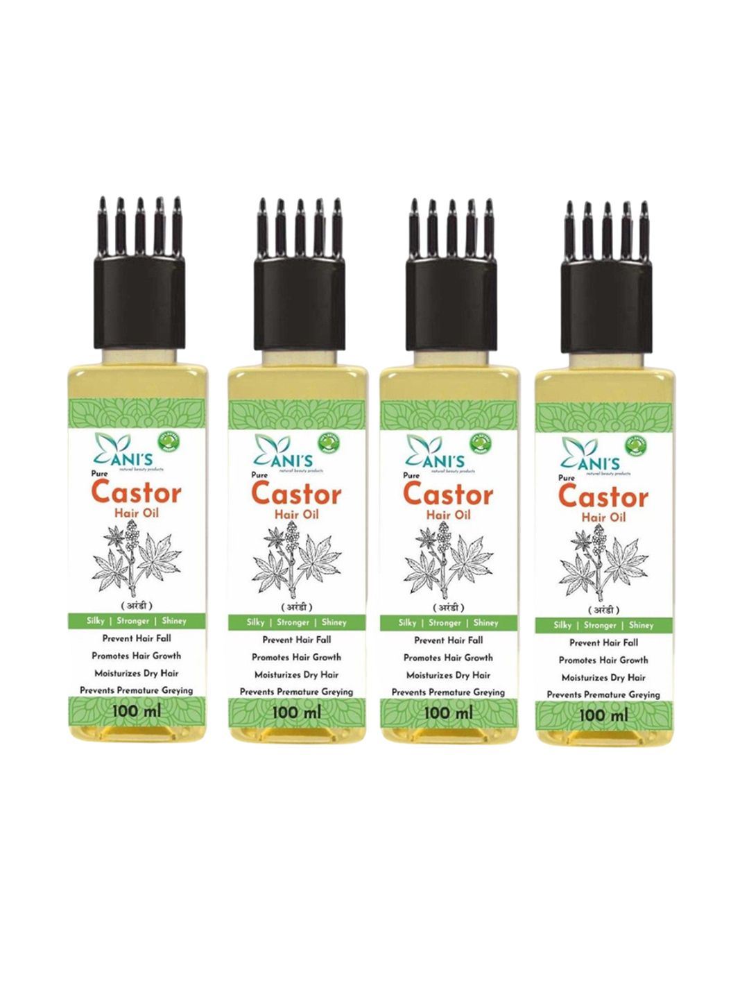 ANI'S Set Of 4 Castor Hair Oil For Strong & Silky Hairs - 100ml Each