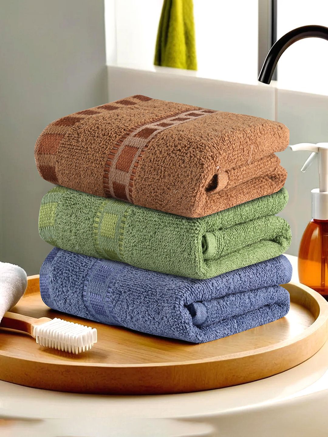 Kuber Industries Navy Blue 3 Pieces Self Design Cotton Anti-Bacterial 225 GSM Face Towels
