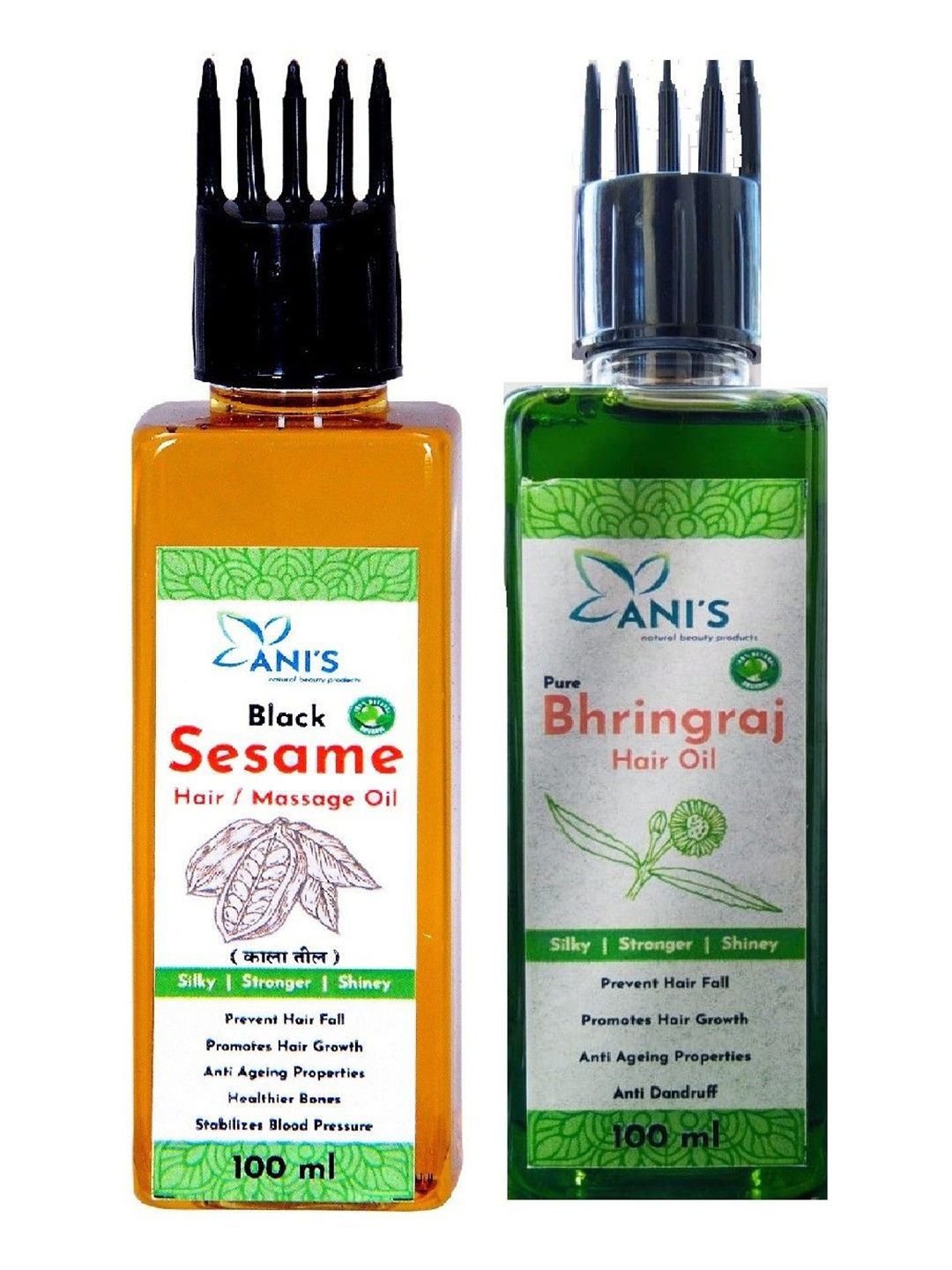 ANI'S Set Of 2 Black Sesame & Bhringraj Hair Oil For Strong & Silky Hairs - 100ml Each