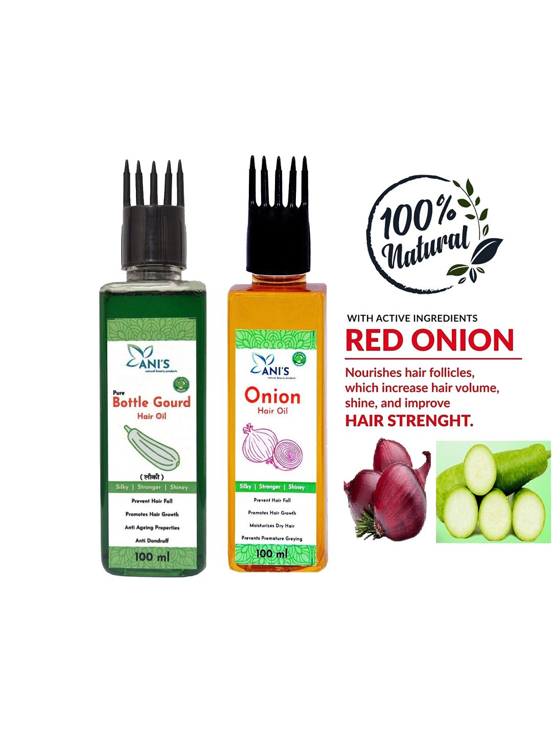 ANI'S Set Of 2 Bottle Gourd & Onion Hair Oils -100ml Each