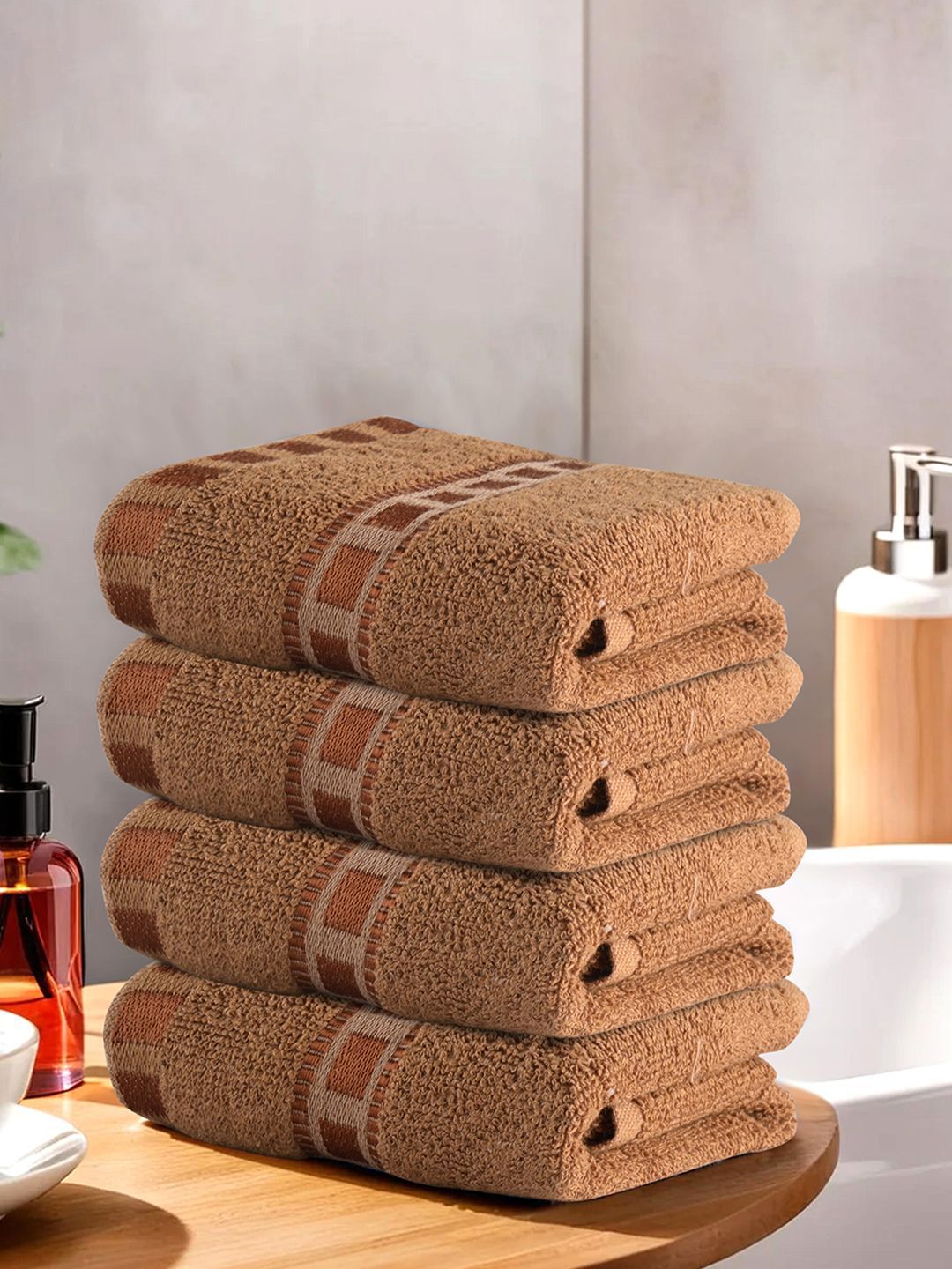 Kuber Industries Brown 4 Pieces Cotton 225 GSM Anti Bacterial Face Towels