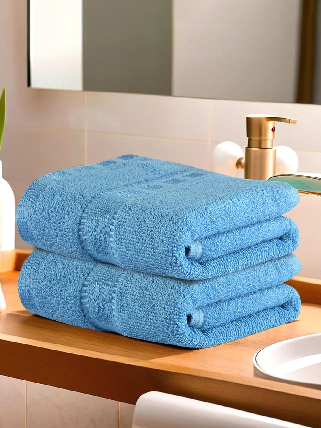 Kuber Industries Blue 2 Pieces Cotton 225 GSM Anti Bacterial Face Towels
