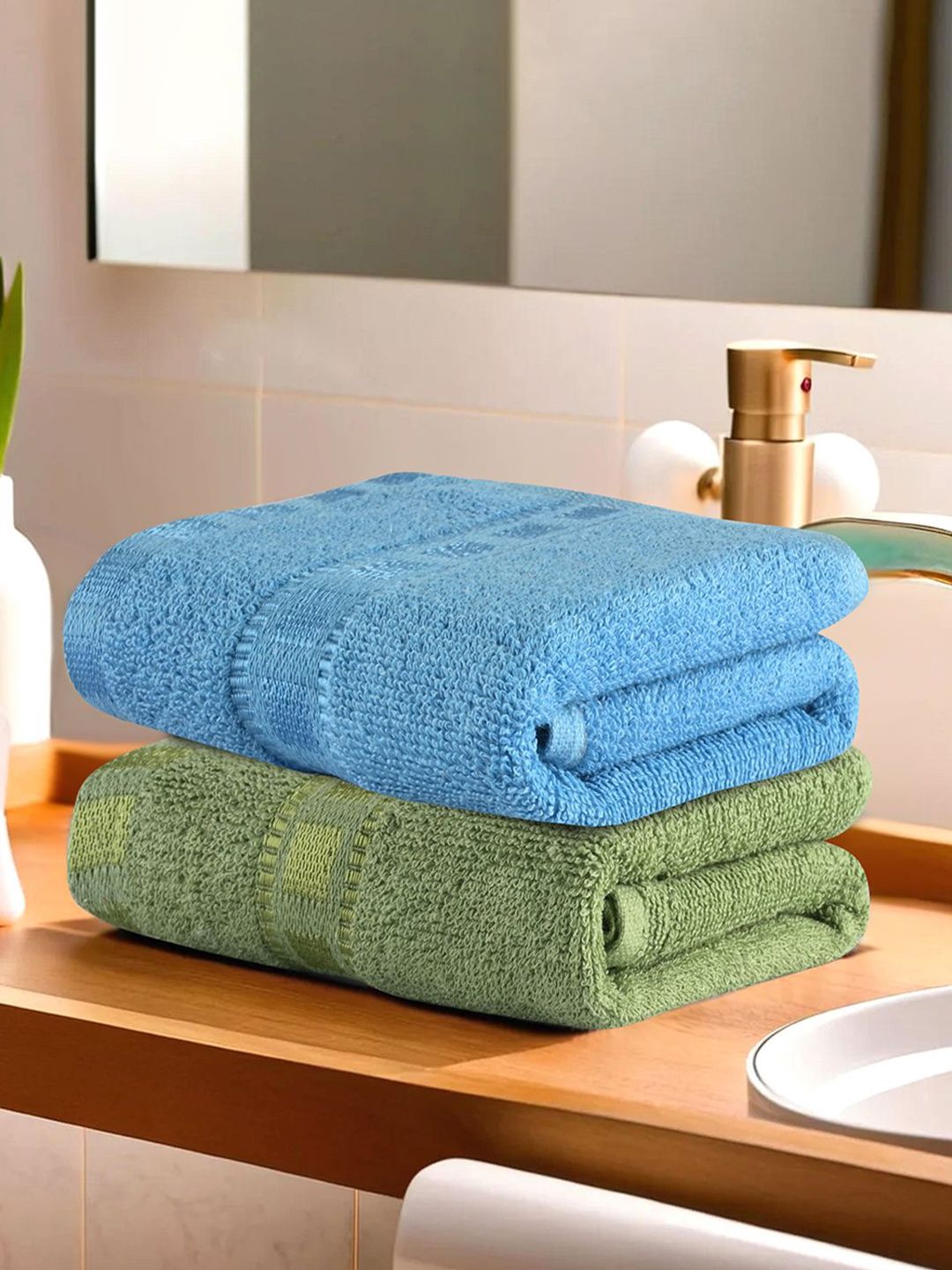 Kuber Industries Green & Blue 2 Pieces Cotton Highly Absorbent 225 GSM Face Towel