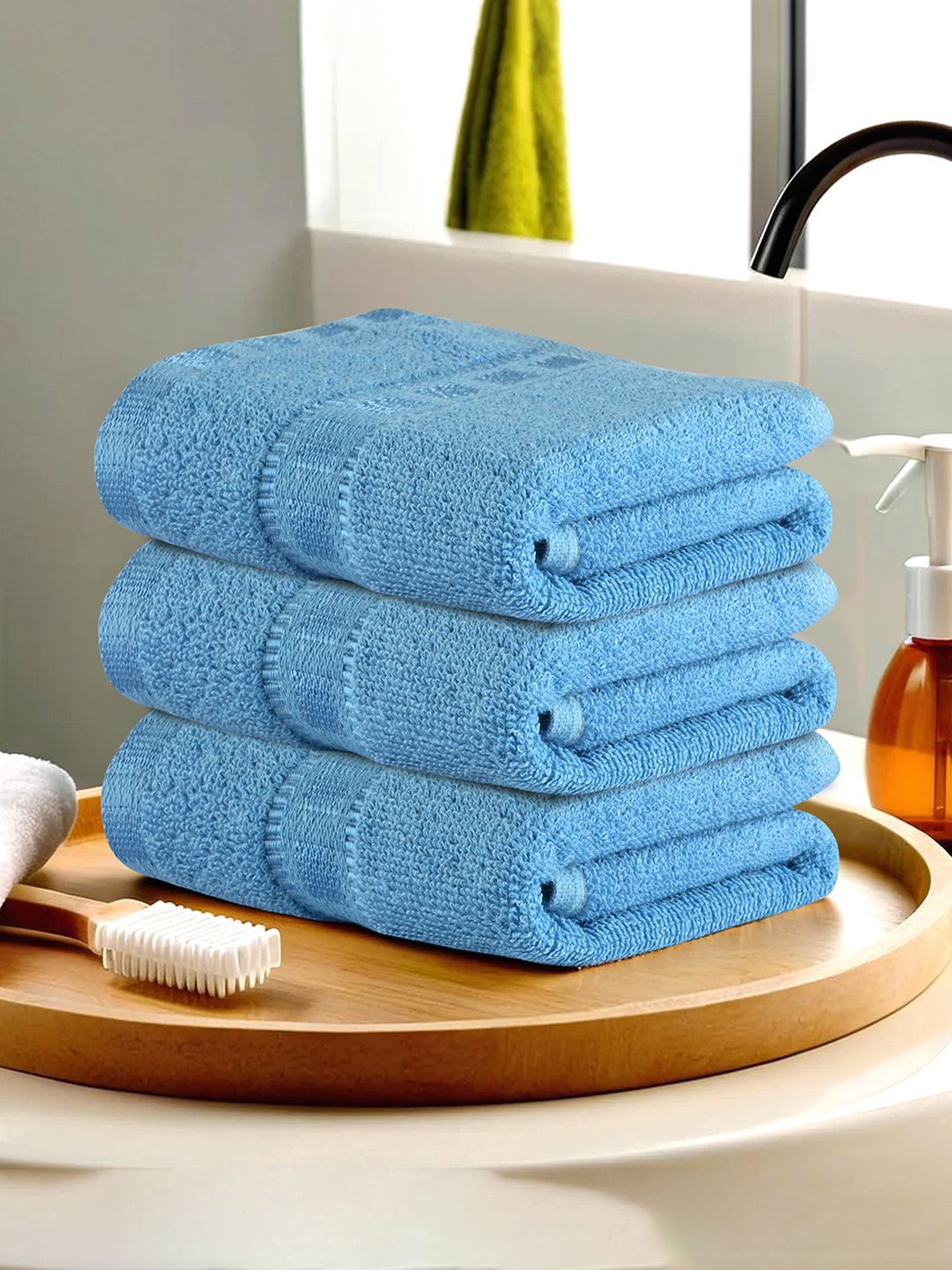 Kuber Industries Blue 3 Pieces Cotton 225 GSM Anti Bacterial Face Towels