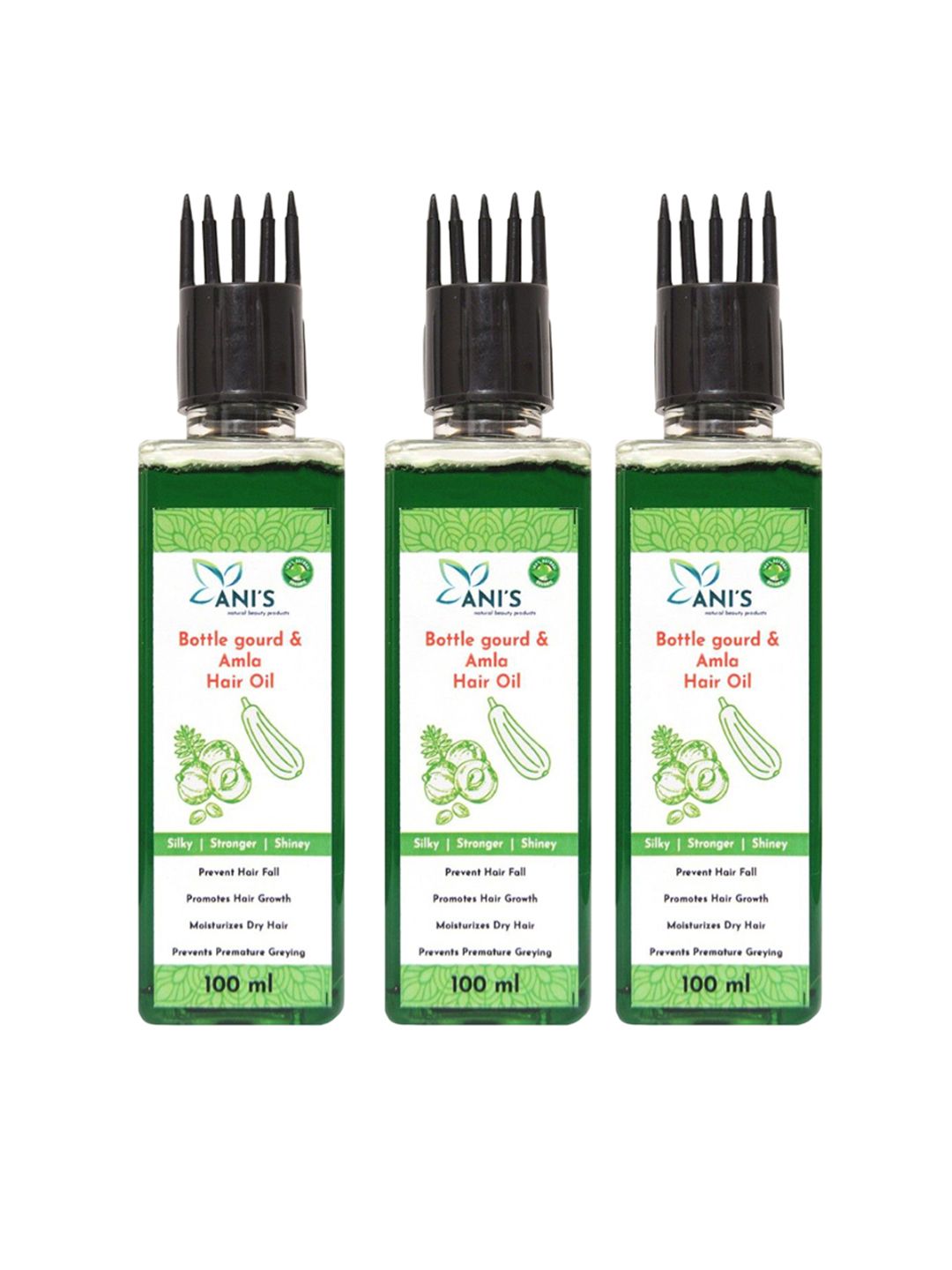ANI'S Set Of 3 Bottle Gourd & Amla Hair Oil For Strong & Silky Hairs - 100ml Each