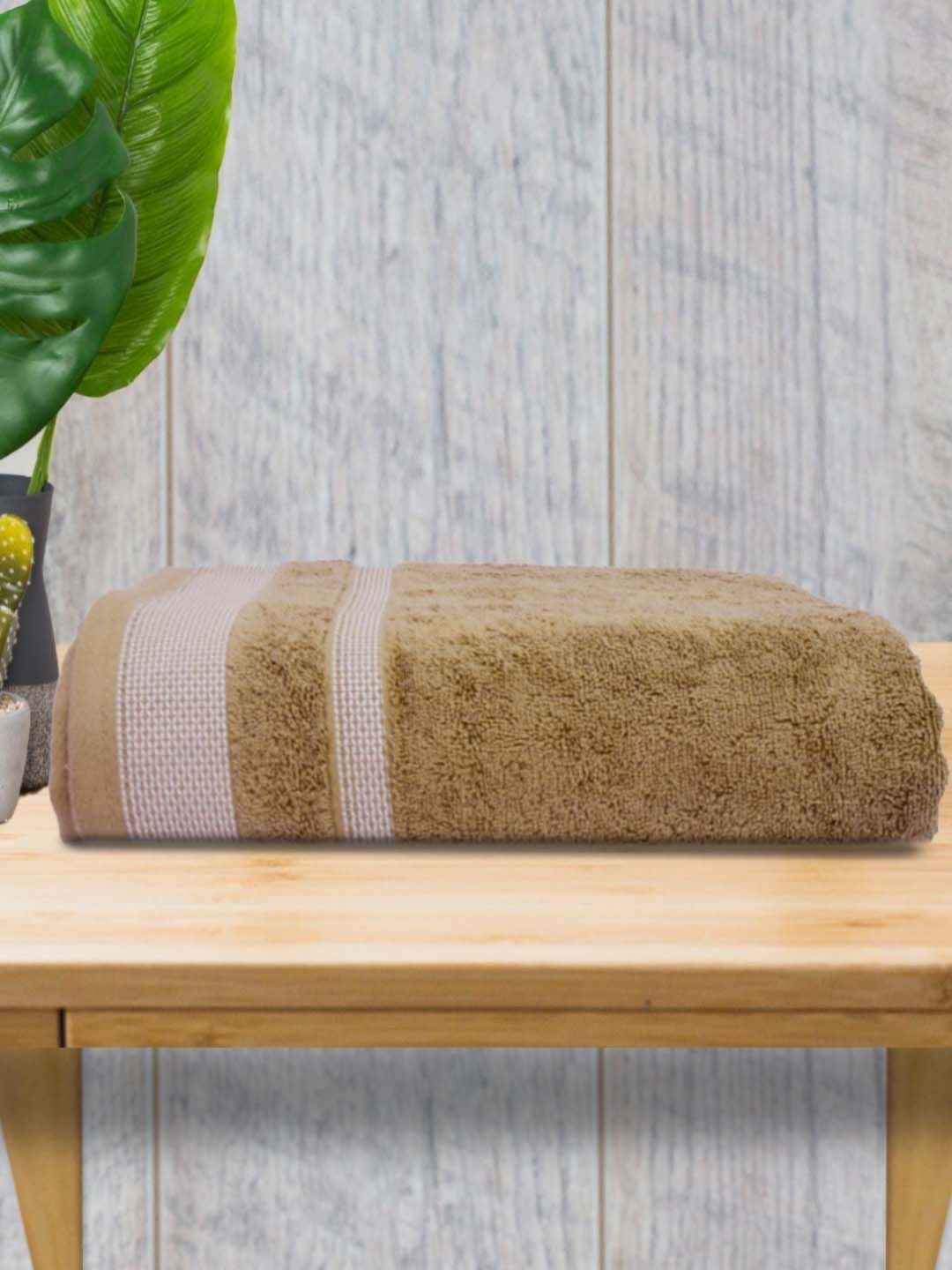 Aura Beige & White Striped Cotton 400 GSM Bath Towel