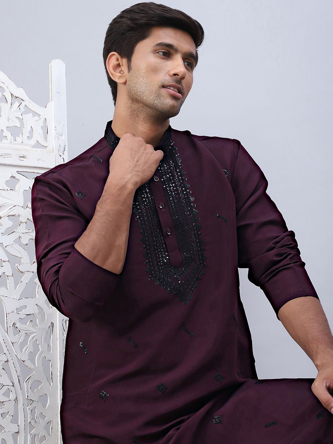 Jompers Geometric Embroidered Sequinned Kurta
