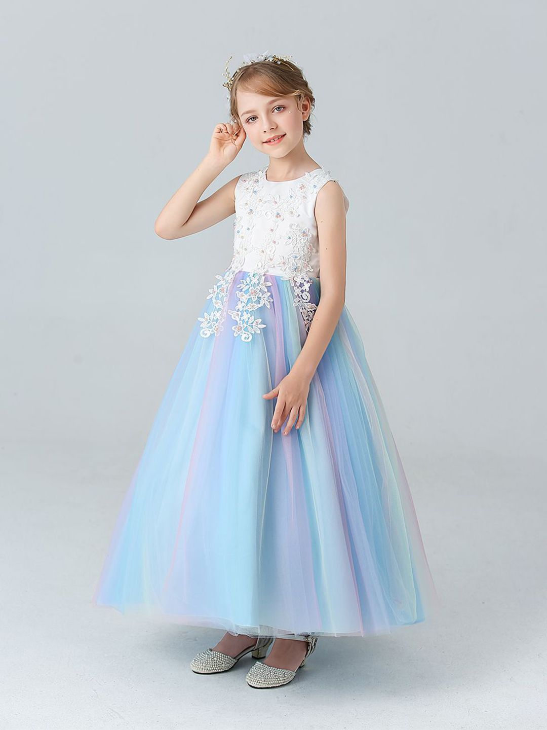 JC SPARKLE Girls Self Design Floral Maxi Dress