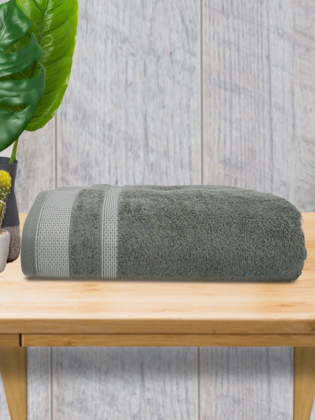 Aura Grey & White  Striped Cotton 400 GSM Bath Towel