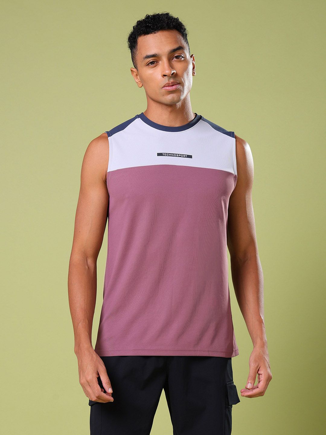 Technosport Colorblock Slim Fit Round Neck Sports Innerwear Vest with MATPIQ