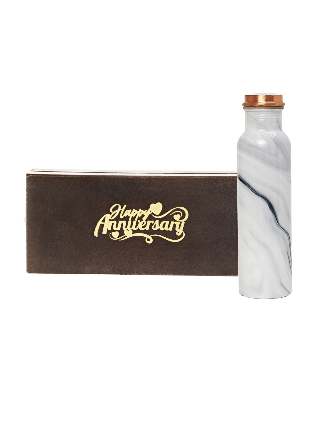 INTERNATIONAL GIFT Printed White Copper Water Bottle With Happy Anniversary Tag Gift Set