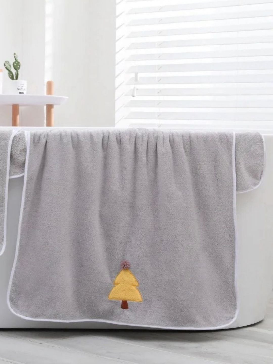 Butterthief Kids Grey Embroided Cotton 350 GSM Bath Towel