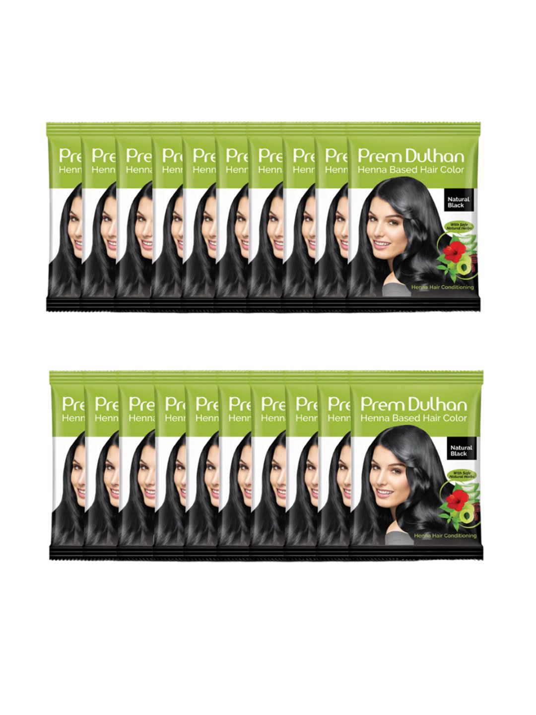 Prem Dulhan Set Of 20 Henna Based Hair Colour - 10 g Each - Natural Black