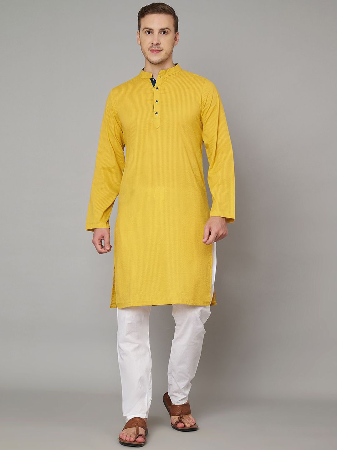 FABRIC FITOOR FABRIC FITOOR Printed Mandarin Collar Cotton Straight Kurta