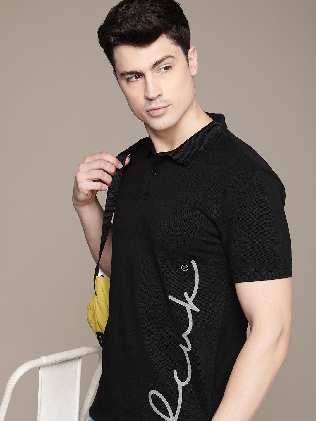 FCUK Brand Logo Printed Polo Collar Pure Cotton T-shirt