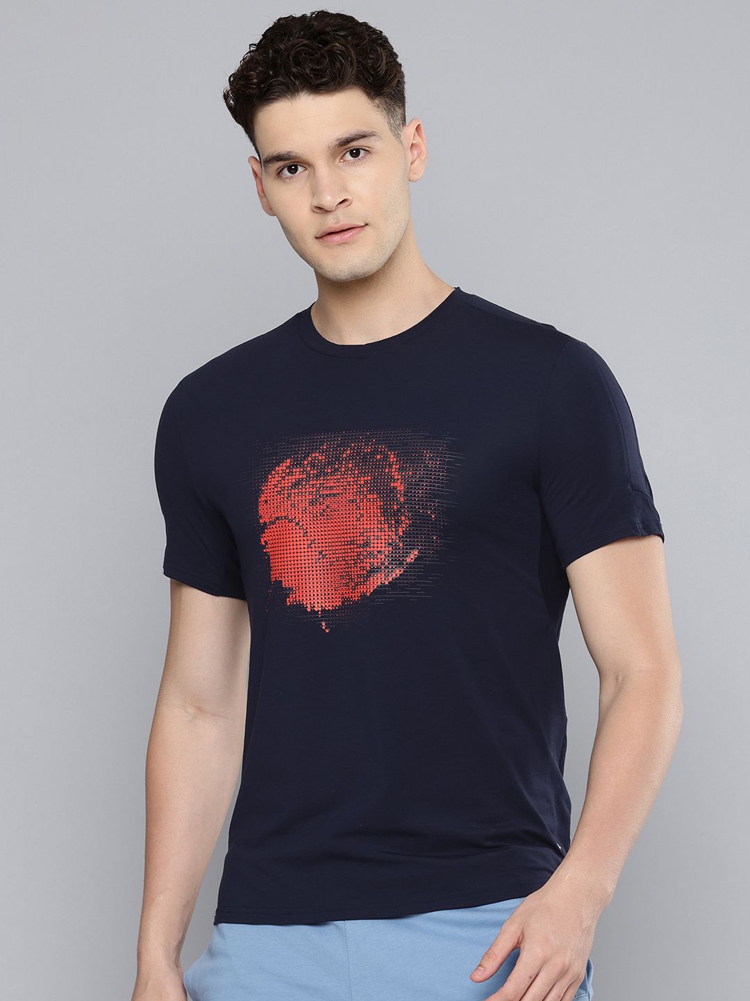 Decathlon ARTENGO - Men Navy Printed Soft Short Sleeve Tennis T-Shirt