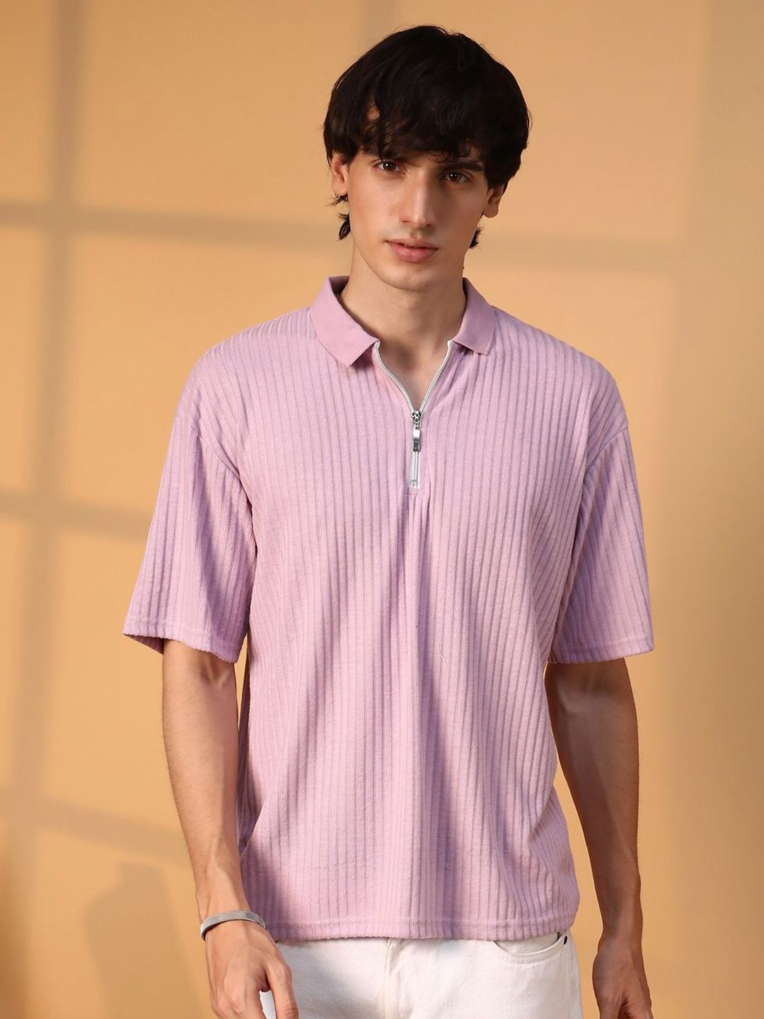 CAHOOT Men Self Design Polo Collar Cotton T-Shirt