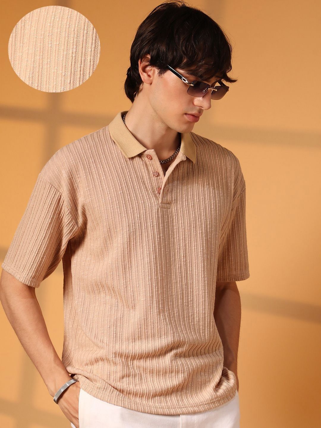 CAHOOT Men Self Design Polo Collar Cotton T-Shirt
