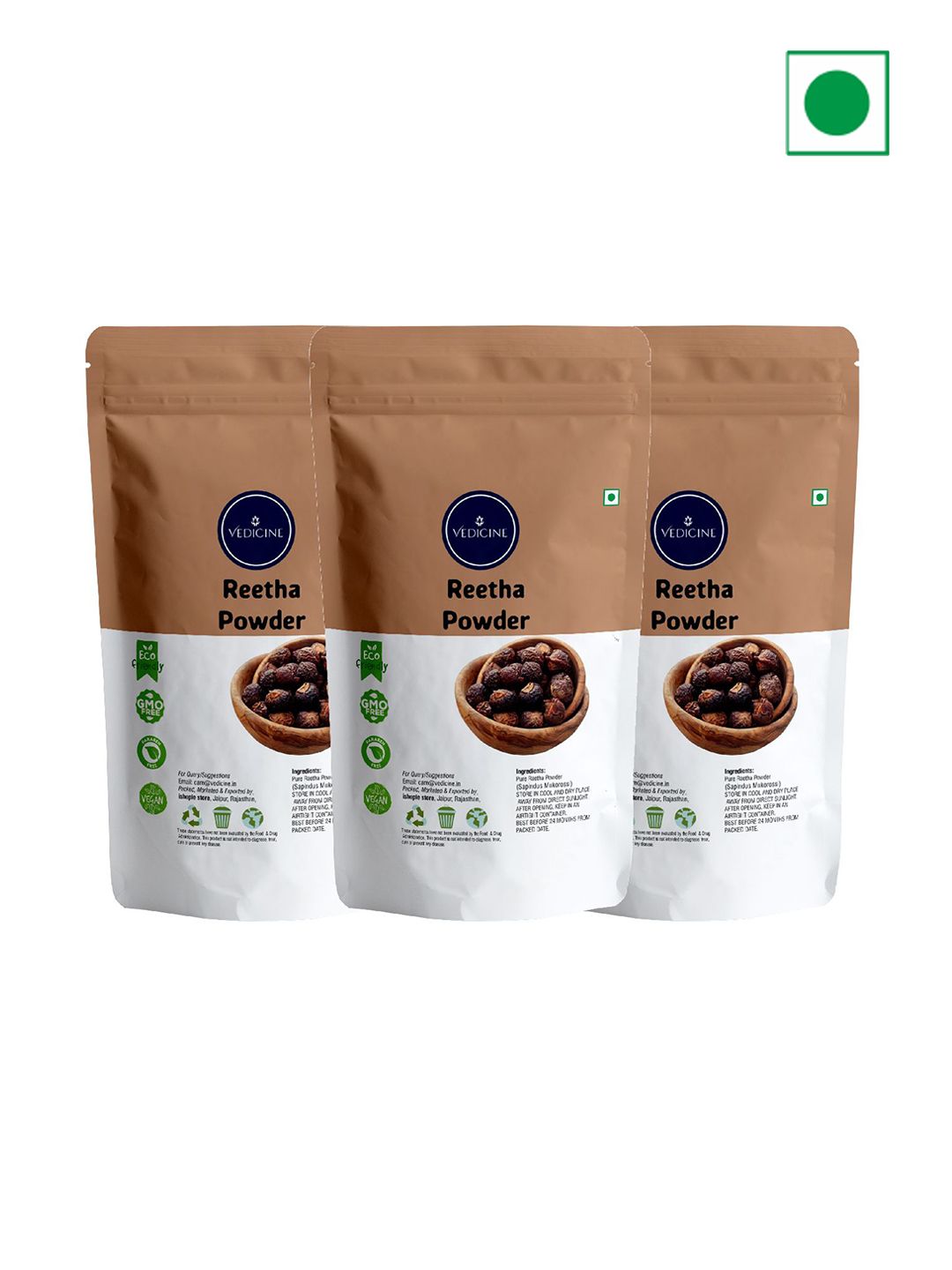 VEDICINE Set Of 3 Reetha Powder For Hair Pack-100 g Each