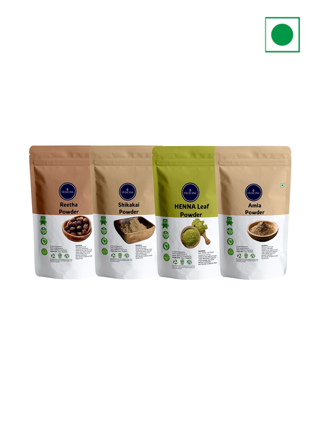 VEDICINE Set Of 4 Amla Reetha Shikakai & Henna Powder For Hair Care - 50 g Each