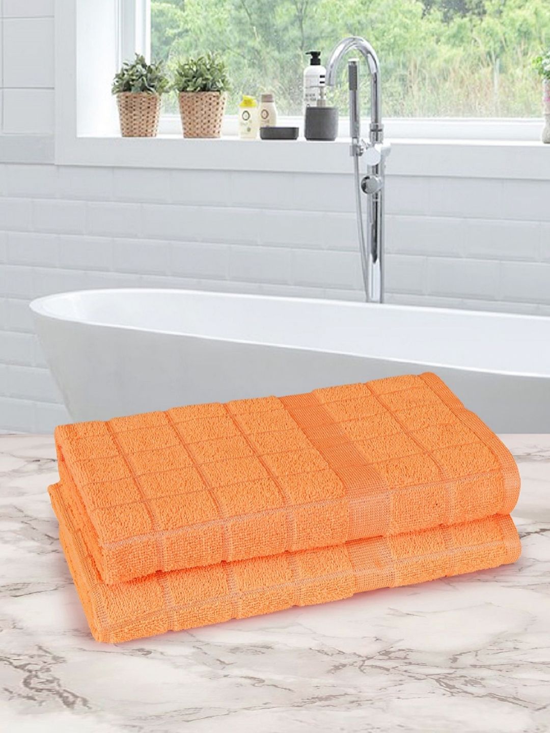 Myntra Elegant Homes Orange 2 Pcs Other 350 GSM Bath Towel
