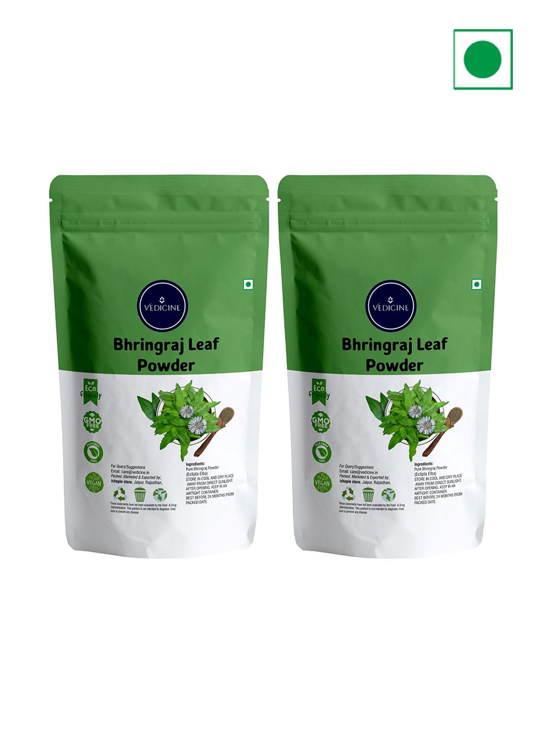 VEDICINE Set of 2 Bhringraj Powder For Hair Pack- 100 g Each