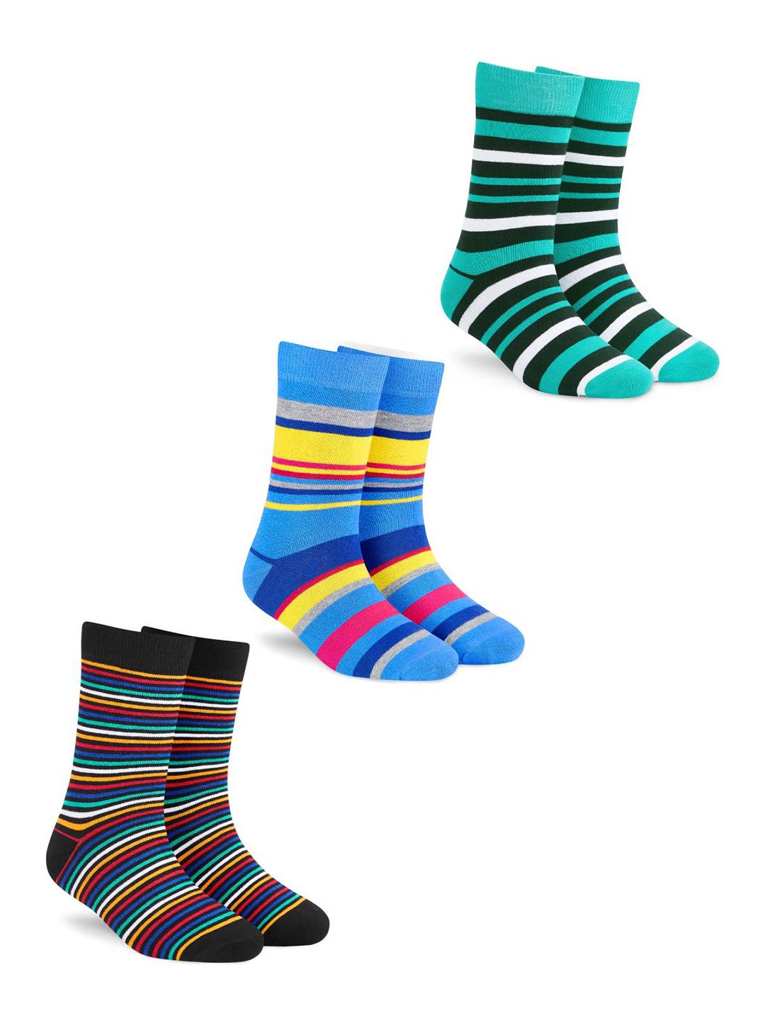 Dynamocks Unisex Pack Of 3 Striped Calf-Length Socks