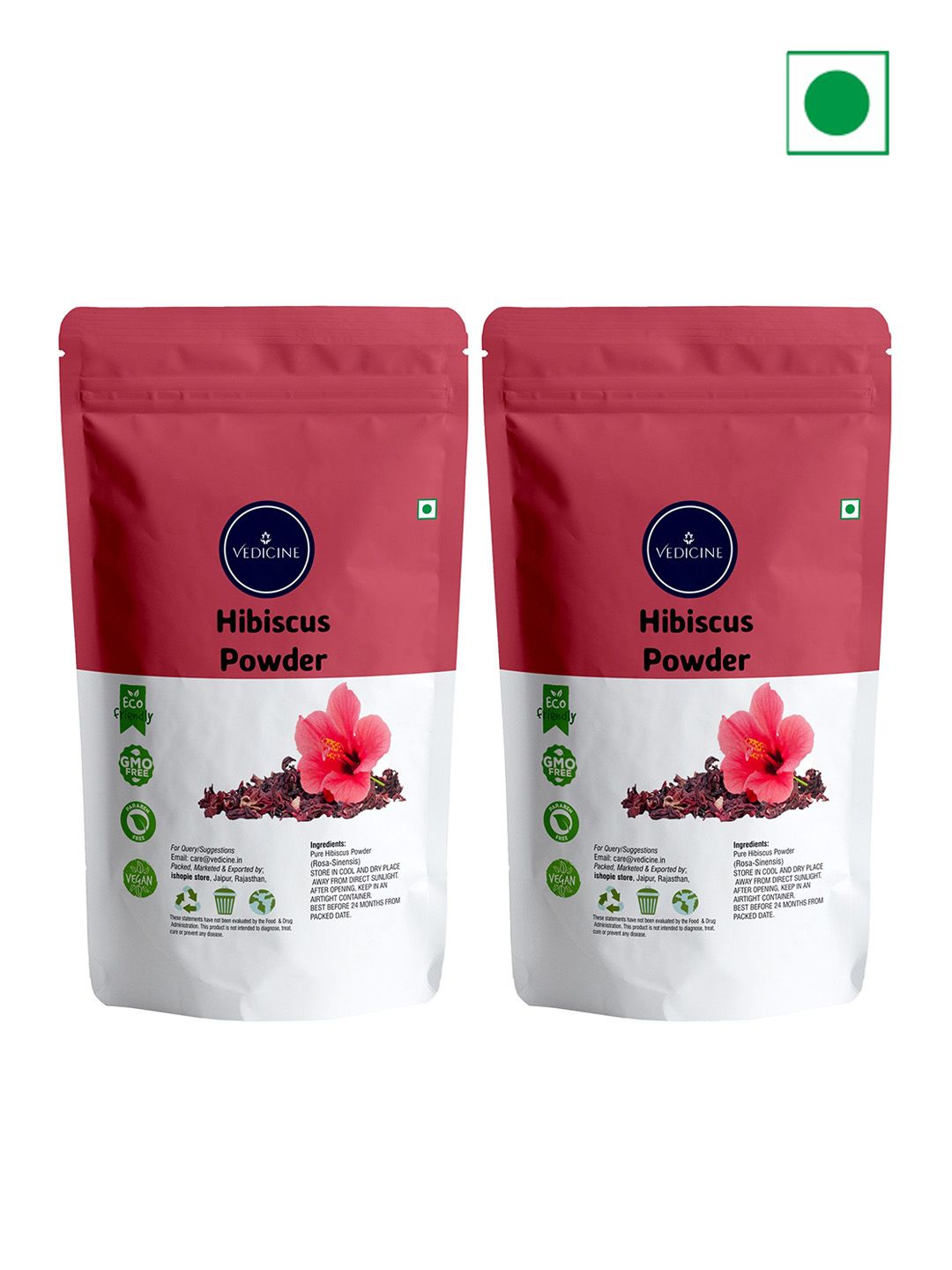 VEDICINE Set Of 2  Hibiscus Powder For Hair Pack - 100 g Each