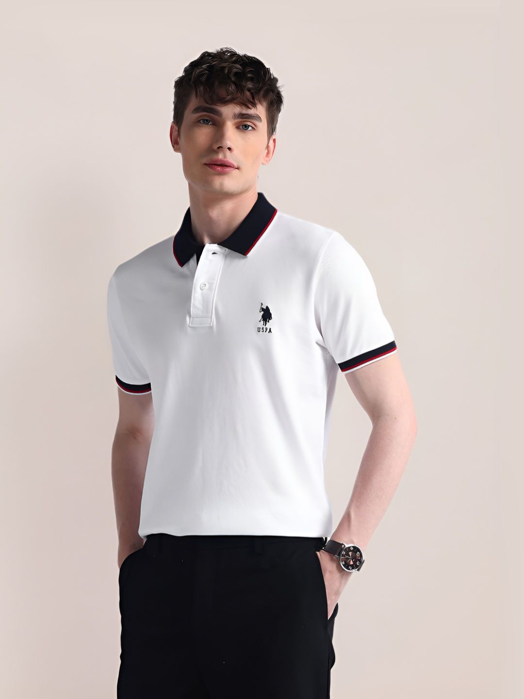 U.S. Polo Assn. Men Solid Polo Collar Cotton Slim Fit T-Shirt