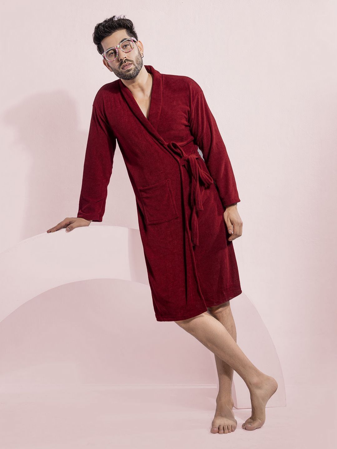 LacyLook Maroon Shawl Collar Bath Robe