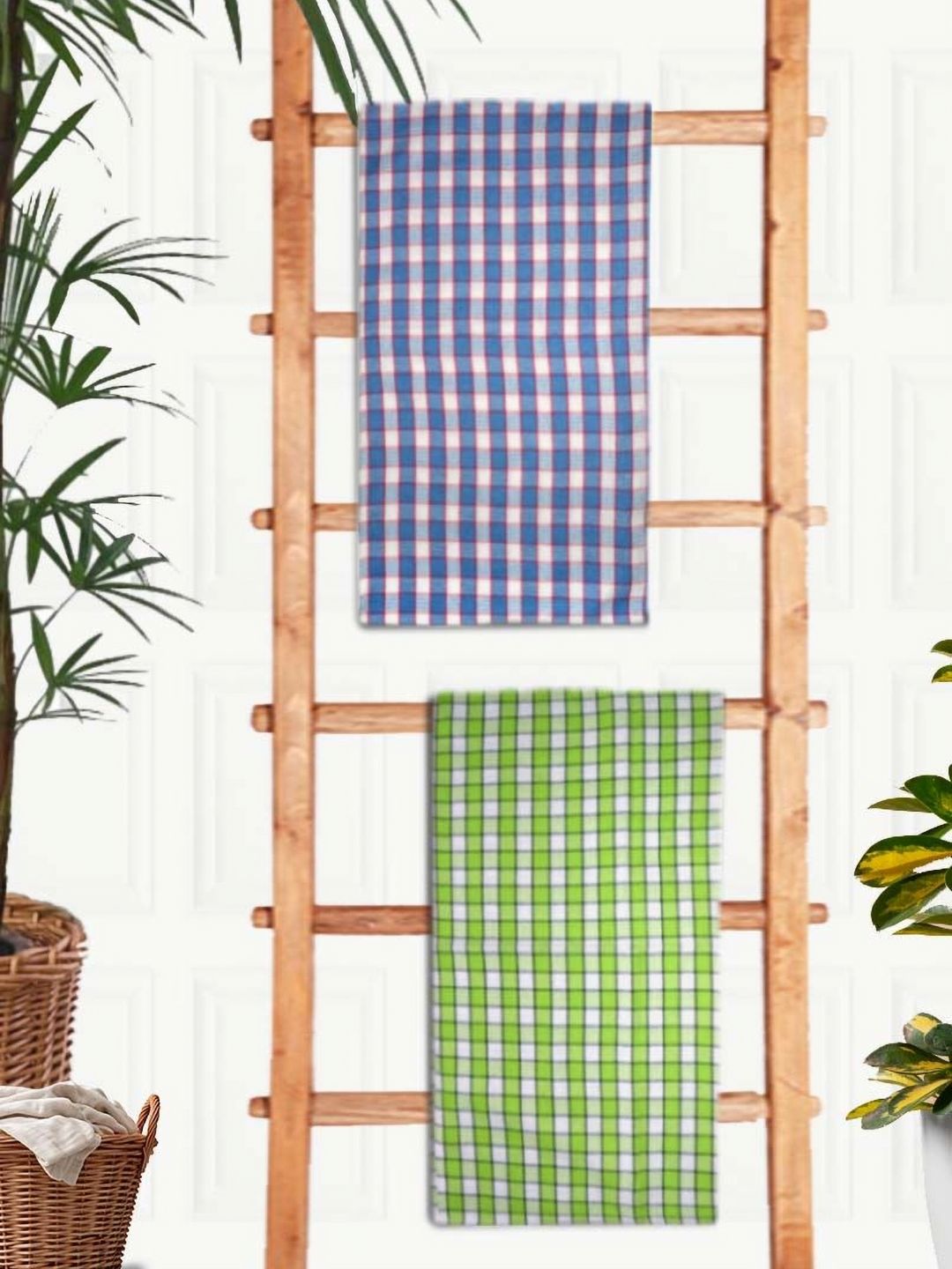 Aura Blue & Green 2 Pieces Printed Cotton 210 GSM Bath Towels