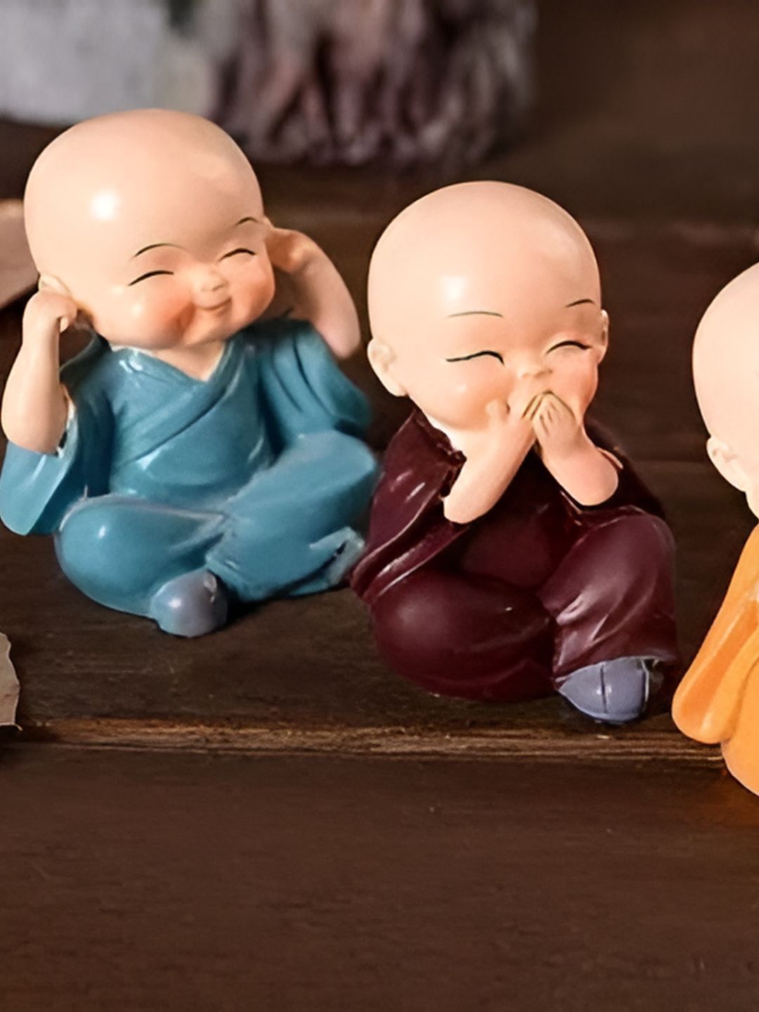 置物 M Buy Quace Baby Monk Blue Ceramic Glossy Living Room Set of 4 Tiny