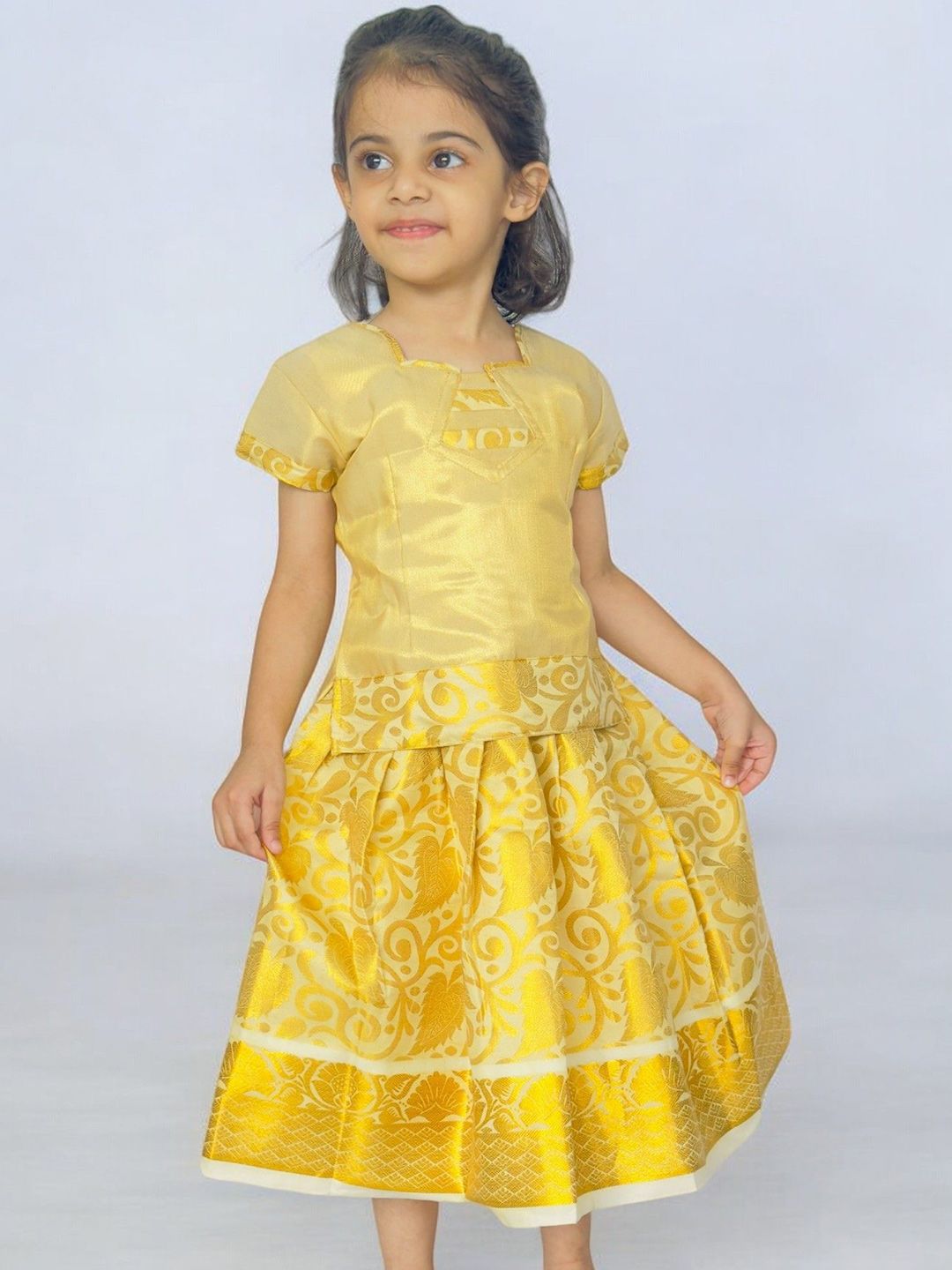 LITTLE GINNIE Girls Ethnic Motifs Printed Fit & Flare Midi Dress