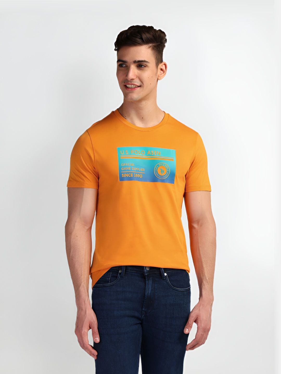 U.S. Polo Assn. Denim Co. Men Graphic Printed Round Neck Cotton Slim Fit T-Shirt
