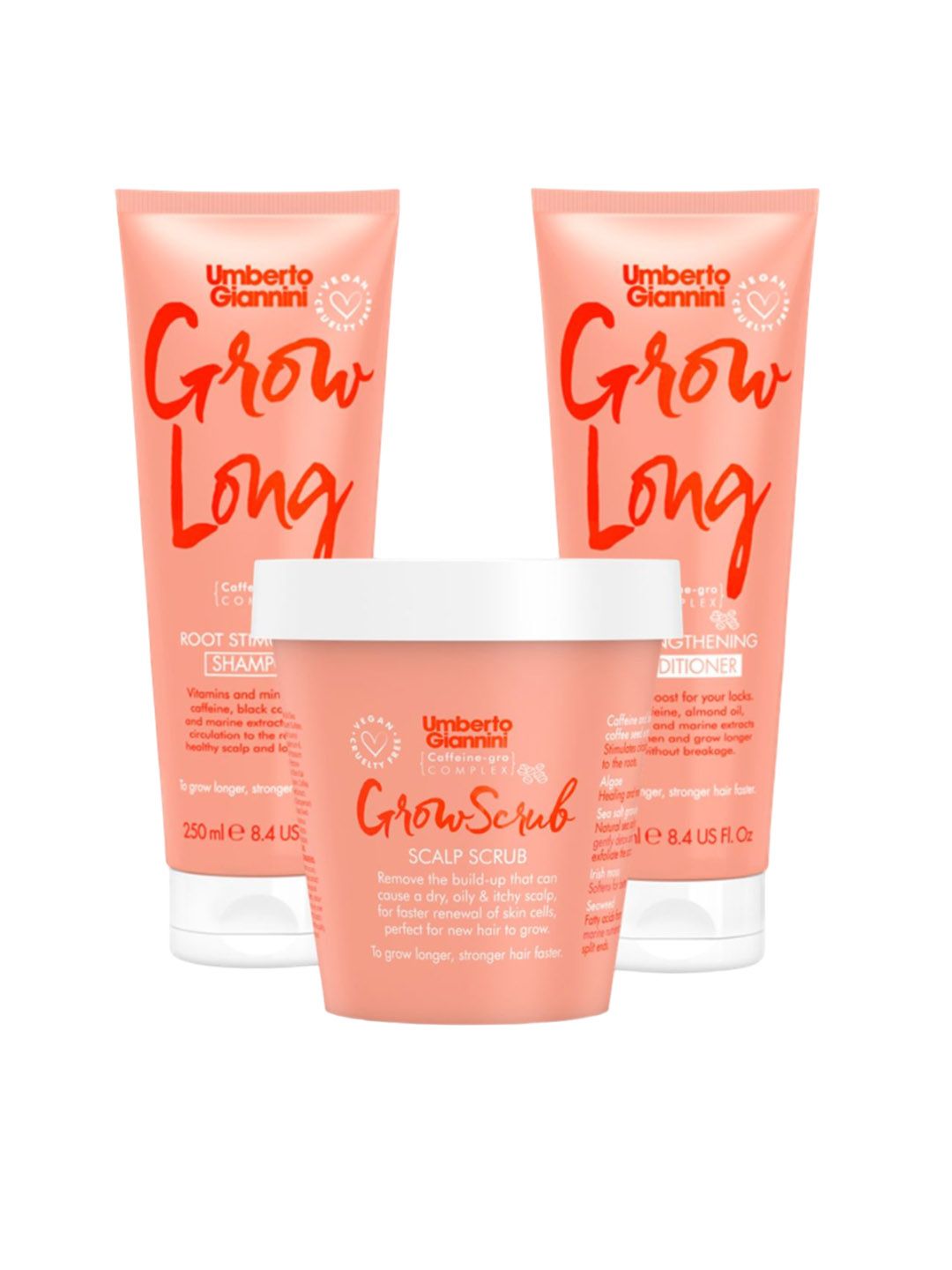 Umberto Giannini Set Of 3 Grow Long Shampoo & Conditioner with Scalp Scrub - 750ml