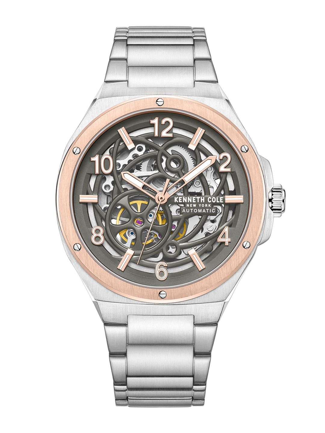 Skeleton Round Watches Kenneth Cole Automatic With Grey Dial Watch For Men - Kcwgy0046303mn