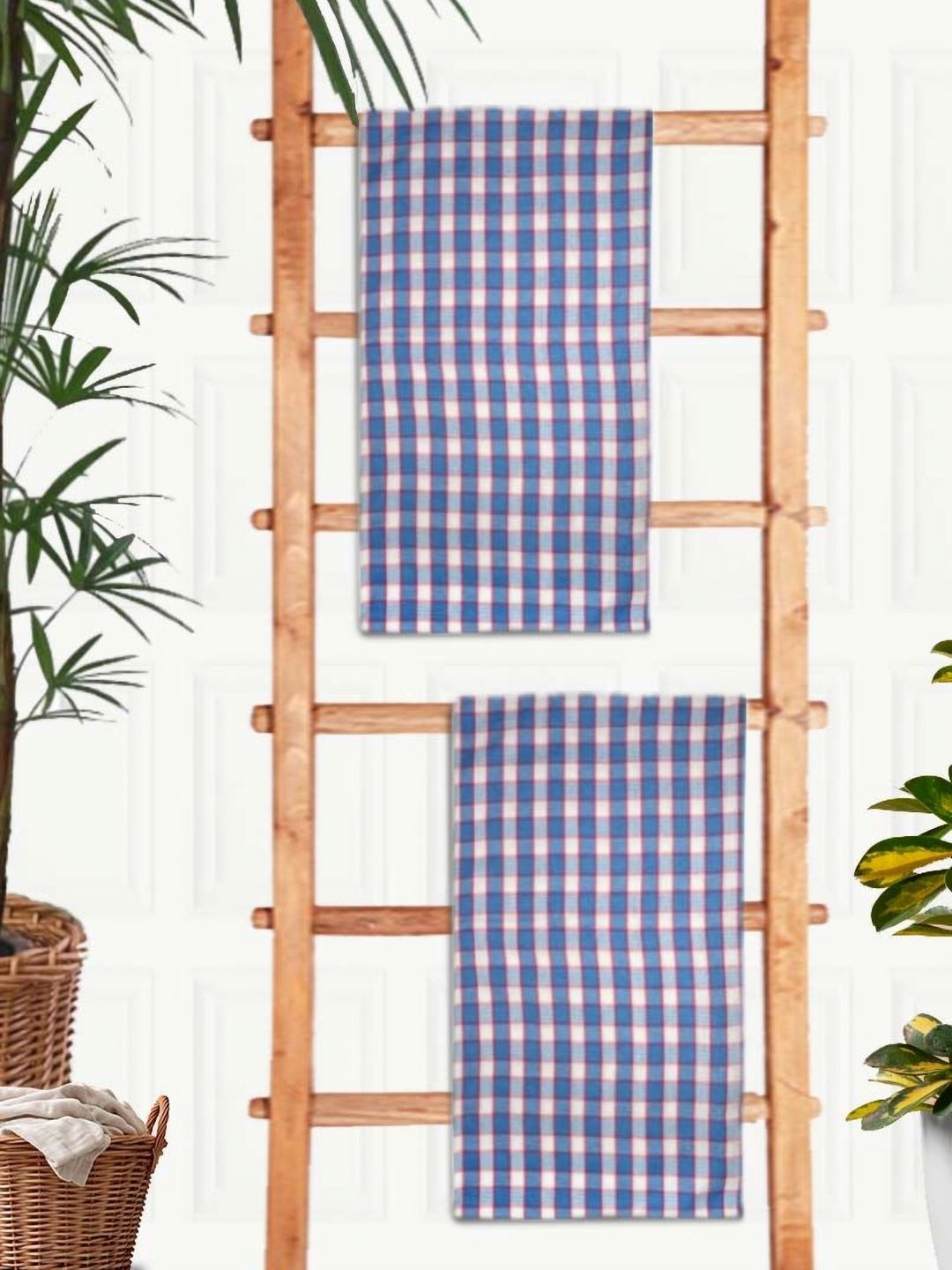 Aura Blue & White 2 Pieces Printed Cotton 210 GSM Bath Towels