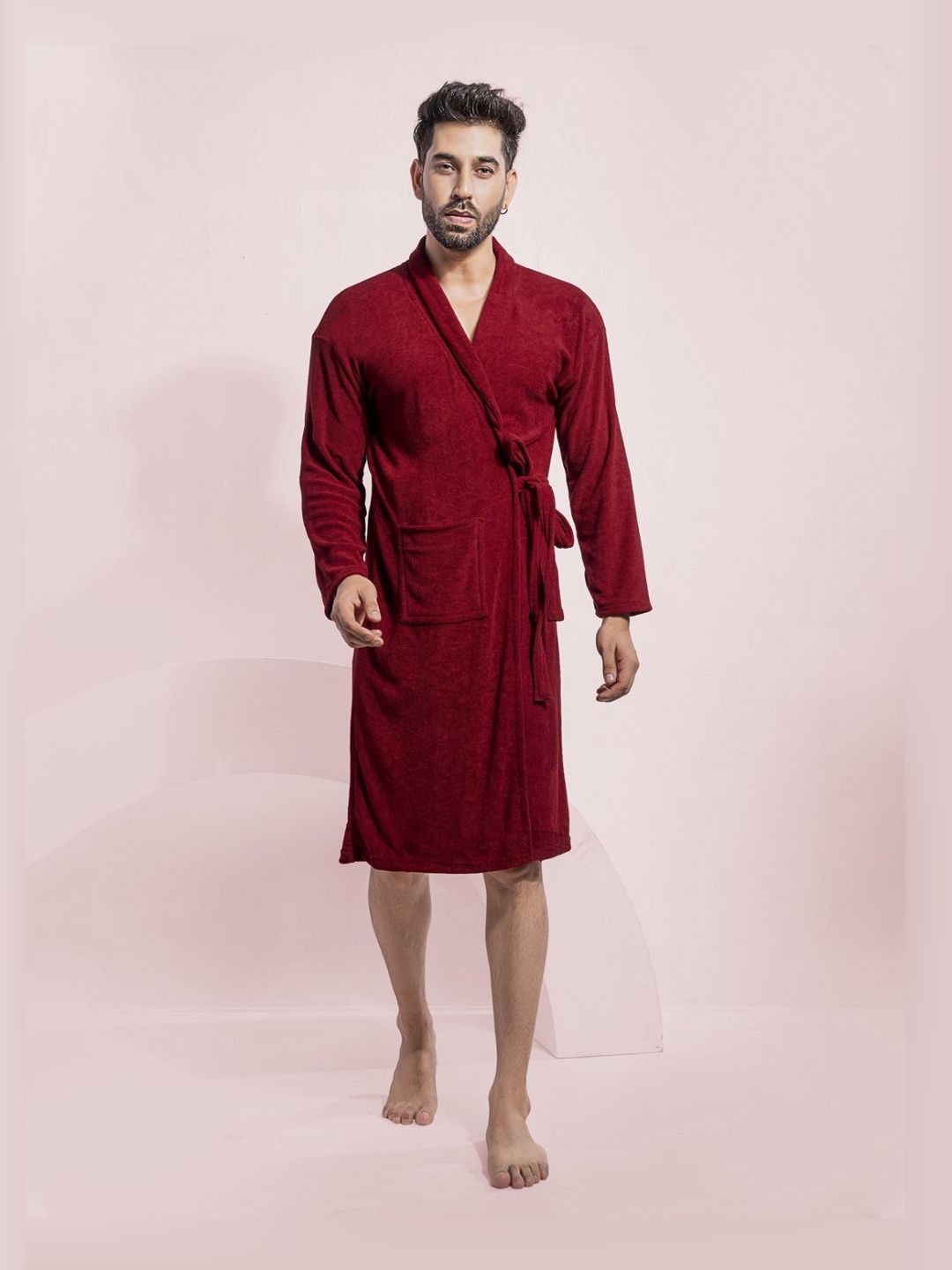 HotGown Maroon Shawl Collar Bath Robe