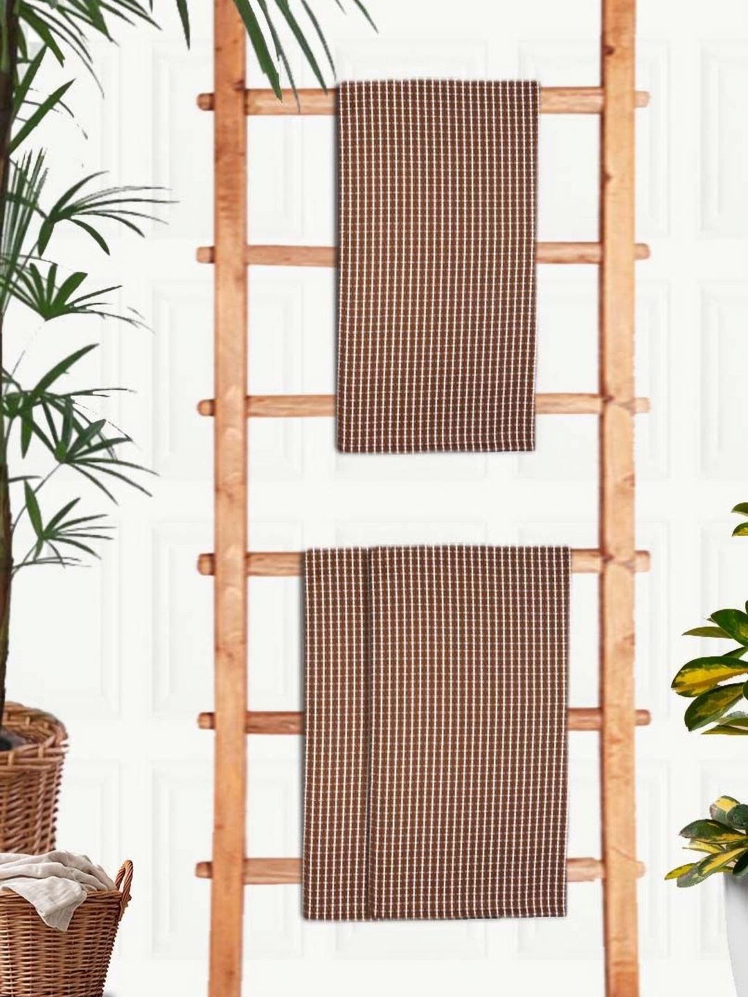 Aura Brown & White 3 Pieces Printed Cotton 210 GSM Bath Towels