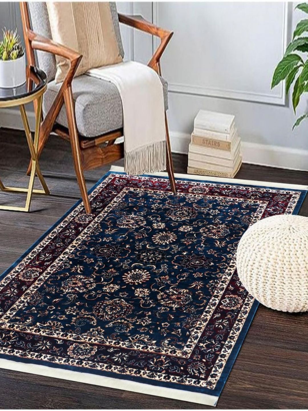 MODEFE MODEFE Blue Floral Printed Anti kid Carpet