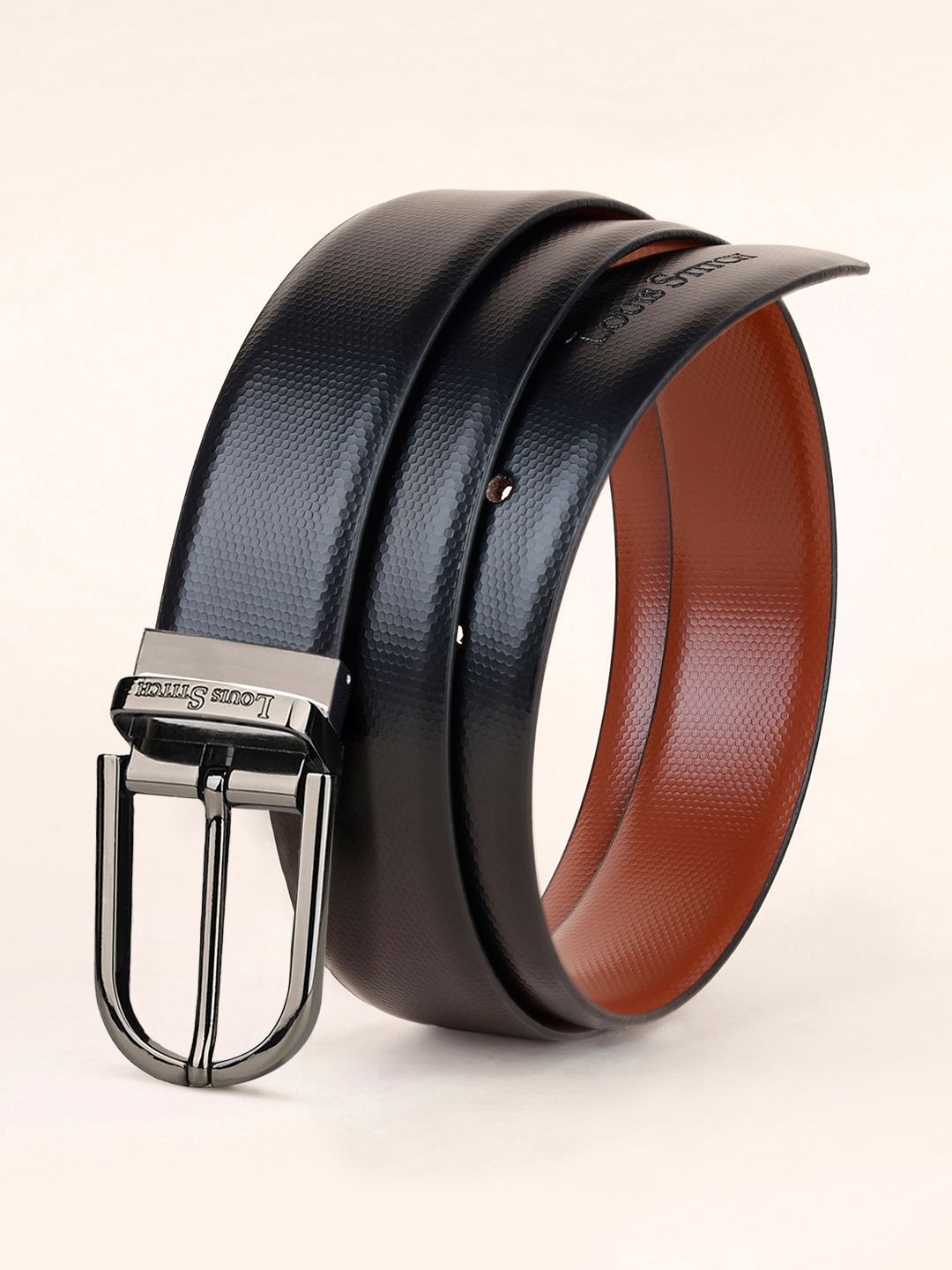 LOUIS STITCH Men Textured Reversible Formal Leather Belt