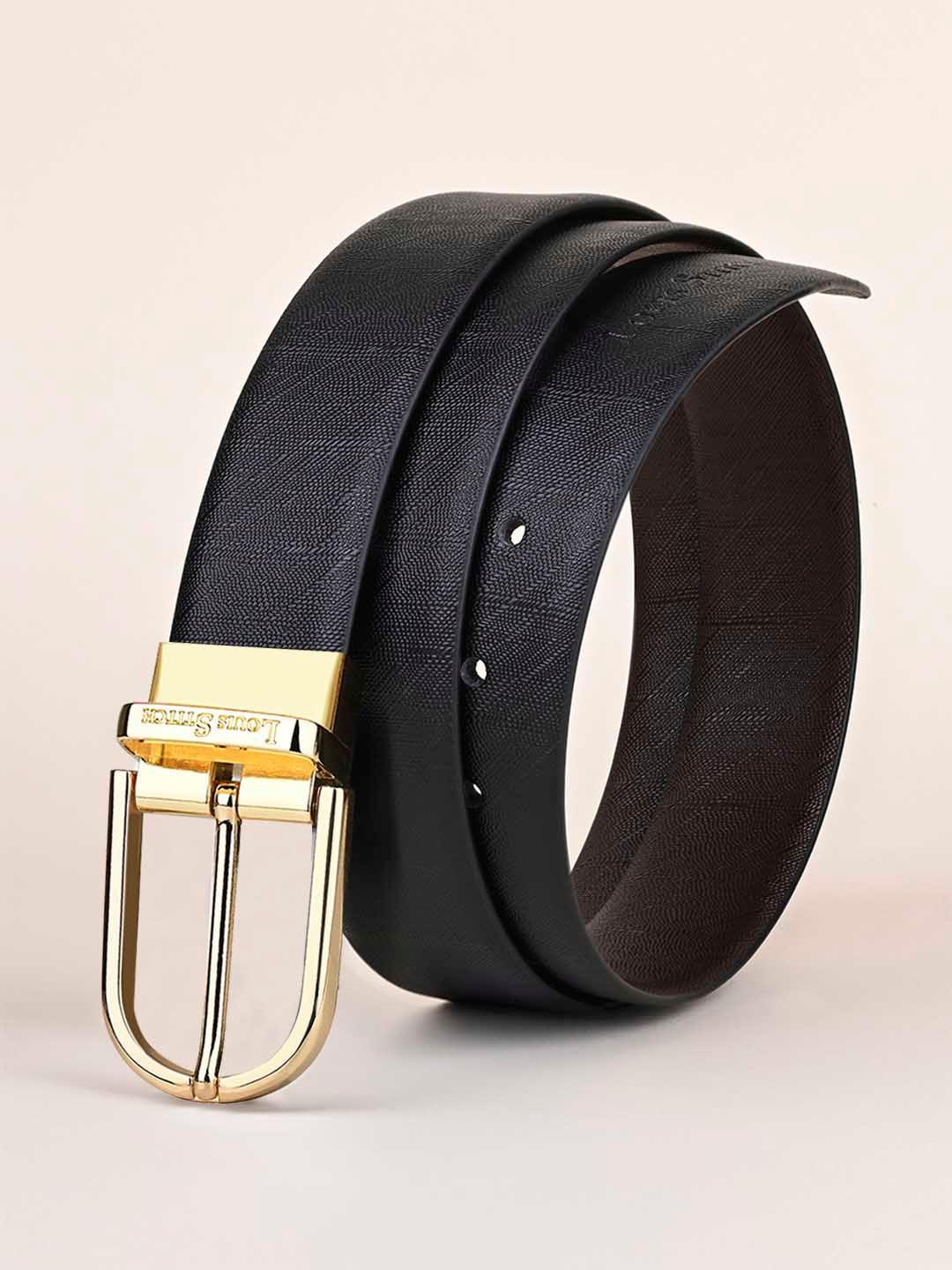LOUIS STITCH Men Black Textured Leather Reversible Formal Belt