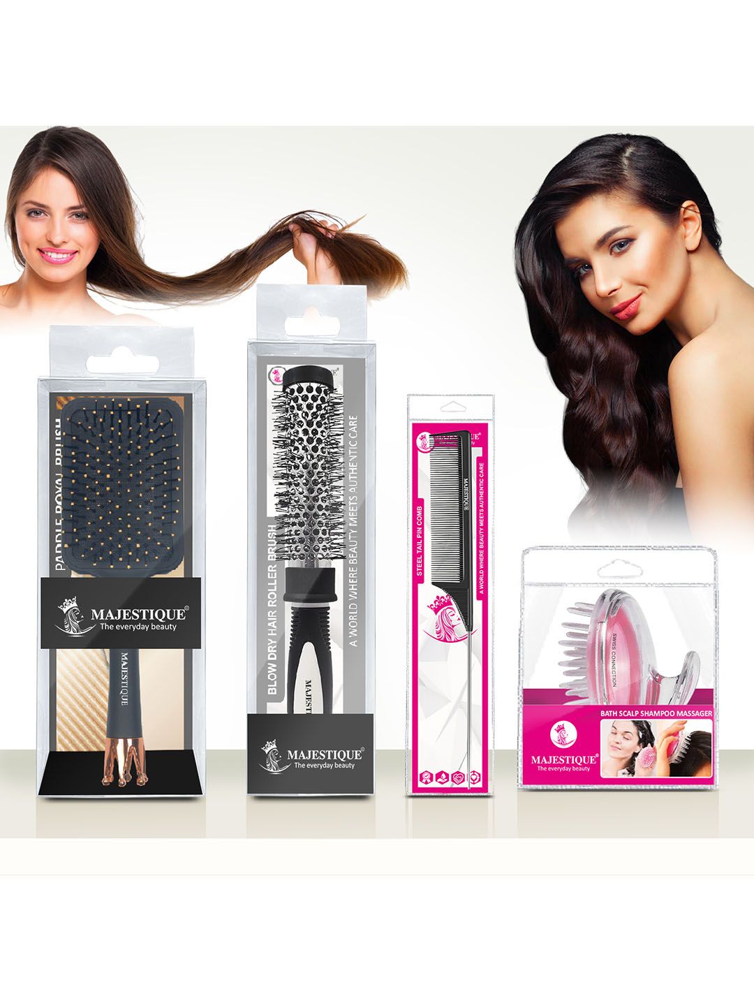 MAJESTIQUE Set of 4 Hair Brush & Comb
