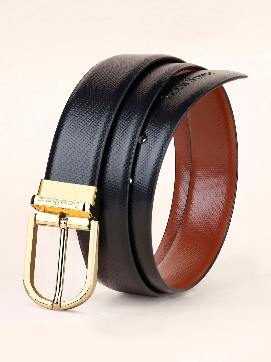 LOUIS STITCH Men Textured Leather Formal Reversible Belts