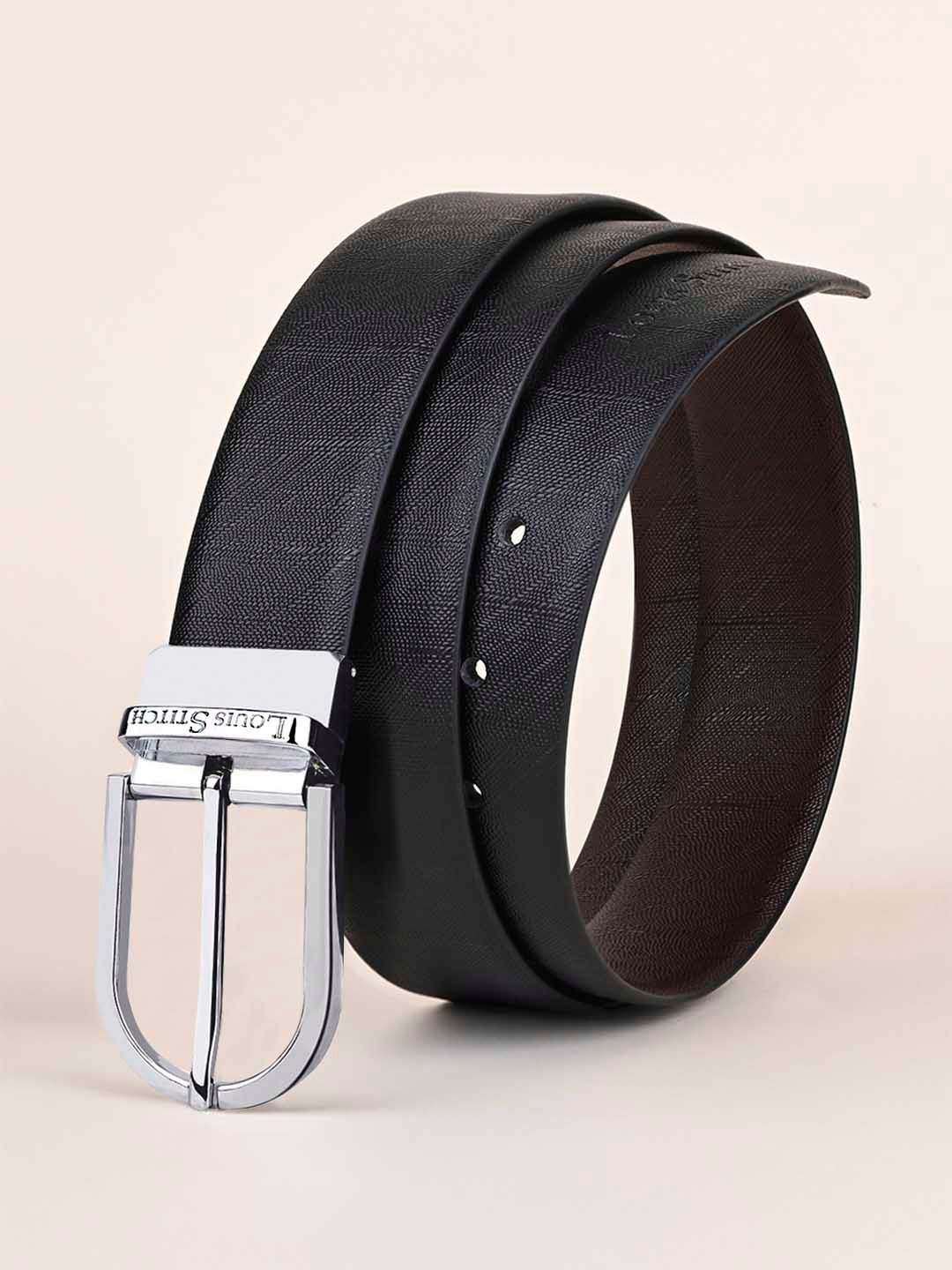 LOUIS STITCH Men Black Textured Leather Formal Belt