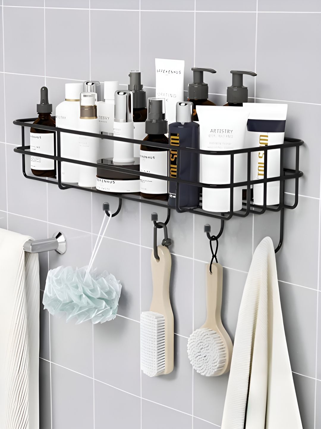 UMAI Black Self Adhesive Corner Stainless Steel Shower Holder